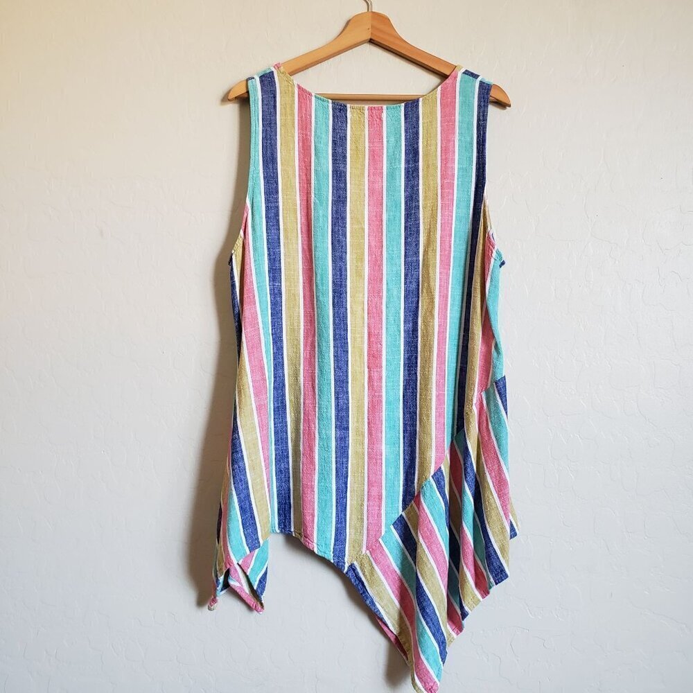 For Cynthia Rainbow Striped Linen Blend Handkerchief Hem Tunic Top Sz Women's XL - Picture 5 of 9